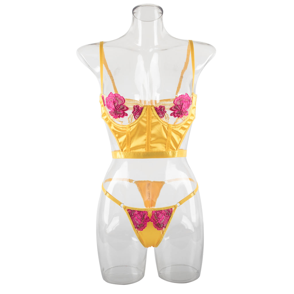 Hot selling erotic lingerie flower sexy set embroidered two-piece set