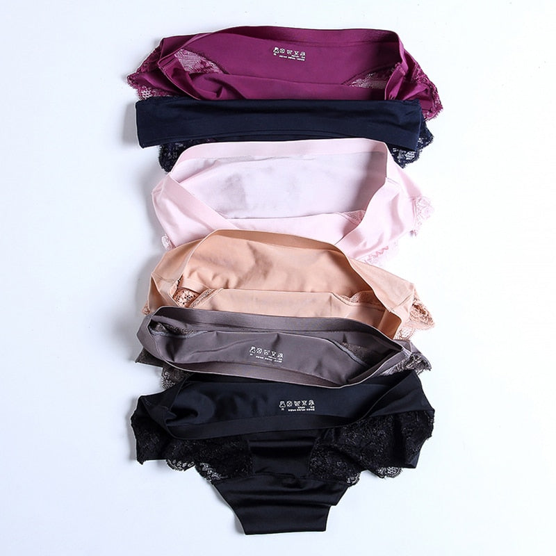 Women's Sexy Lace Panties Seamless Underwear Briefs Nylon Silk for Girls Ladies Bikini Cotton Crotch Transparent Lingerie