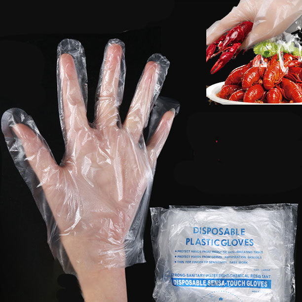 Extra Thick Disposable Gloves Transparent Plastic PE Gloves Food Grade Crayfish Catering Beauty Salon Gloves