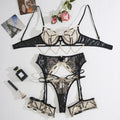 Splicing metal chain hollow out lingerie four piece set