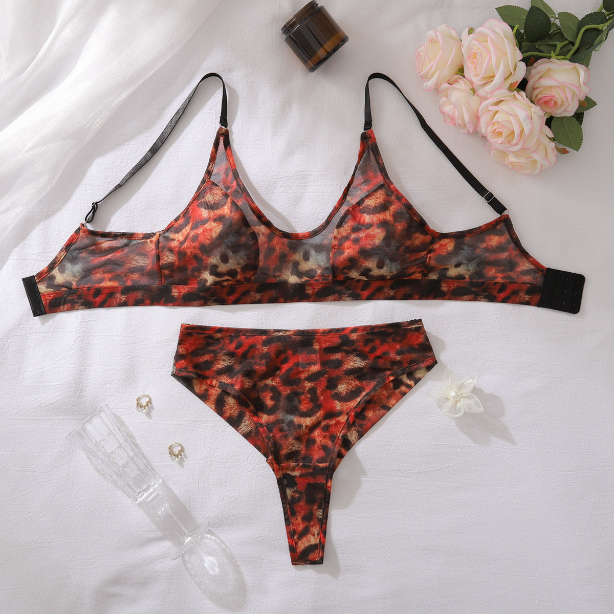 Leopard print gathering shaping and slimming lingerie underwear set