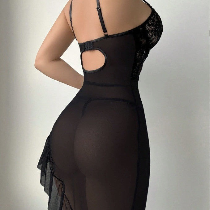 V-neck lace camisole black set erotic lingerie