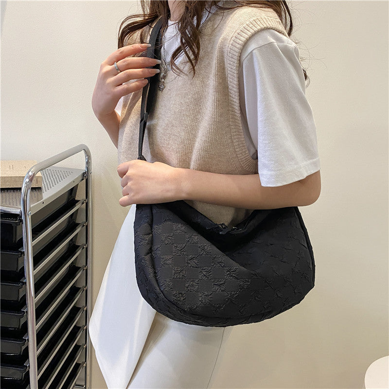 Texture Bag Women's Summer New Fashion Shoulder Bag Underarm Bag Girl Hand-Held Underarm Large Bag Messenger Bag