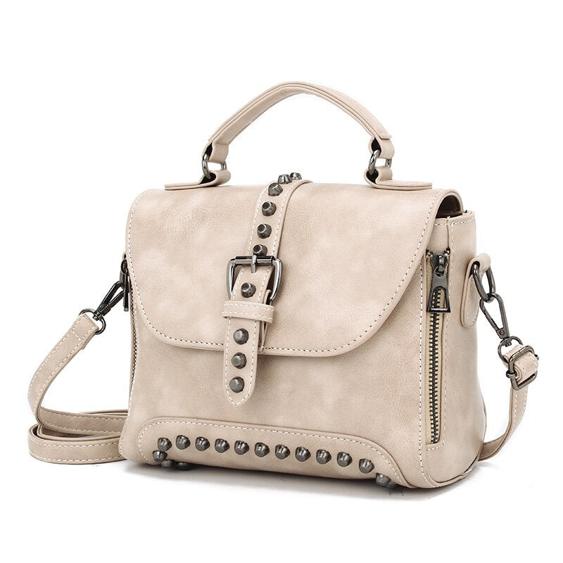 White Vintage Oil Leather Luxury Handbags Women Bags Designer Crossbody Bags For Women Rivet Small Ladies Hand bag