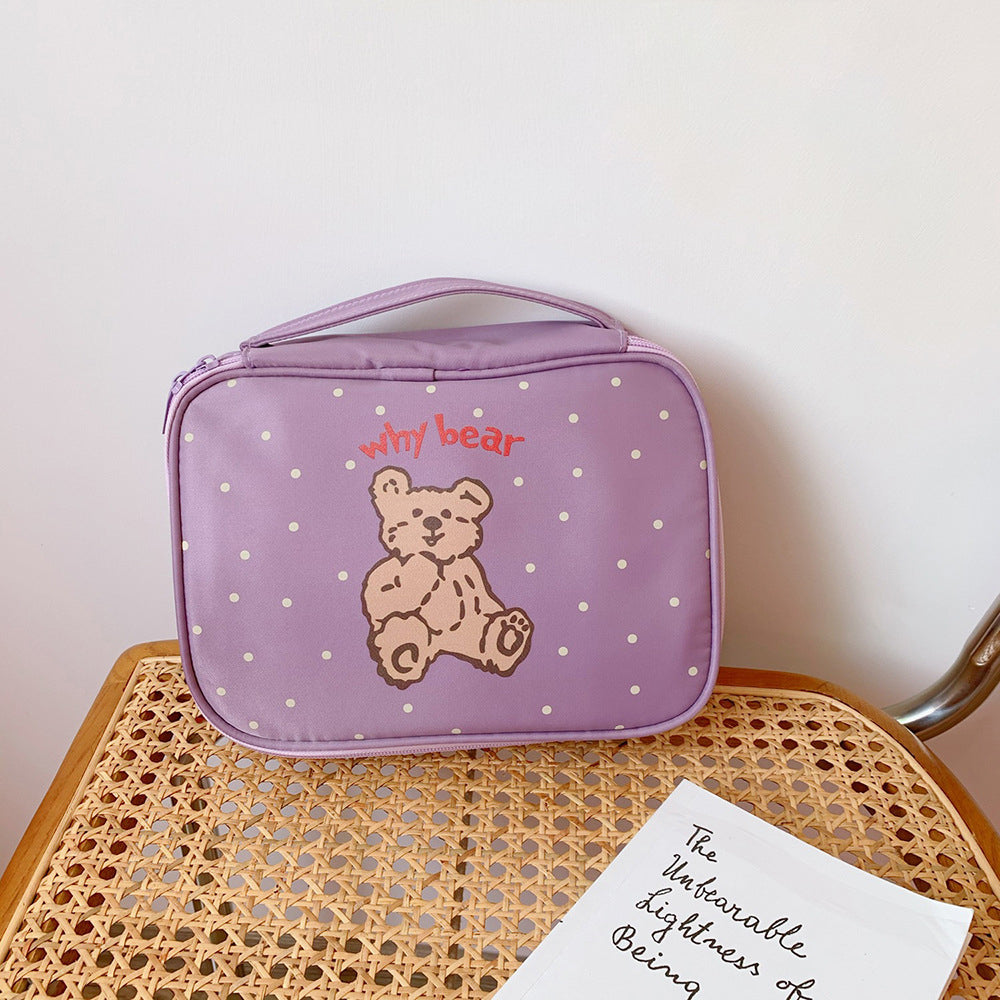 Japanese And Korean Style Cartoon Bear Print Canvas Bag Tote Bag Daily Necessities Storage Bag Large Capacity Cosmetic Bag Clutch Bag
