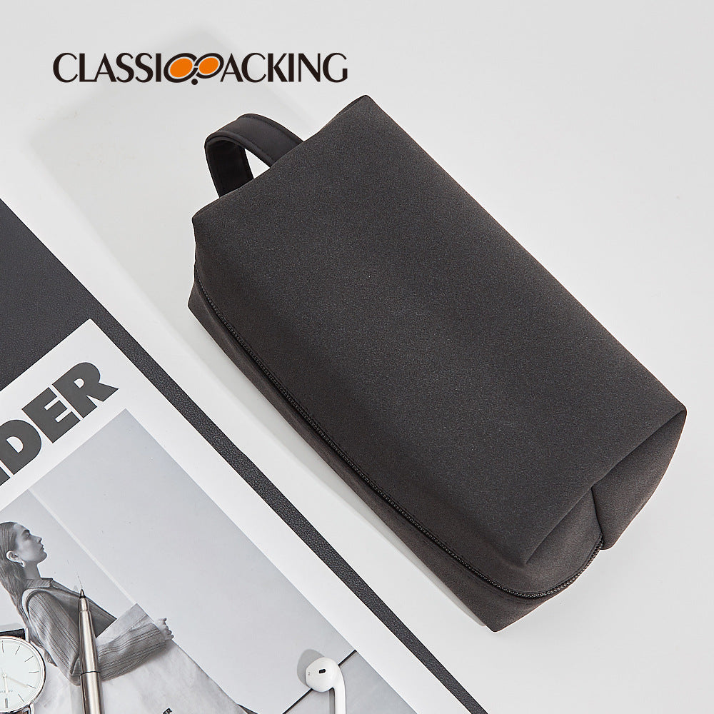 Business Simple Black PU Leather Cosmetic Storage Bag Male Neutral Wash Bag Square Portable Portable Cosmetic Bag