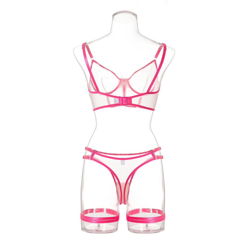 Backless Mesh Lingerie Set – Red & Pink
