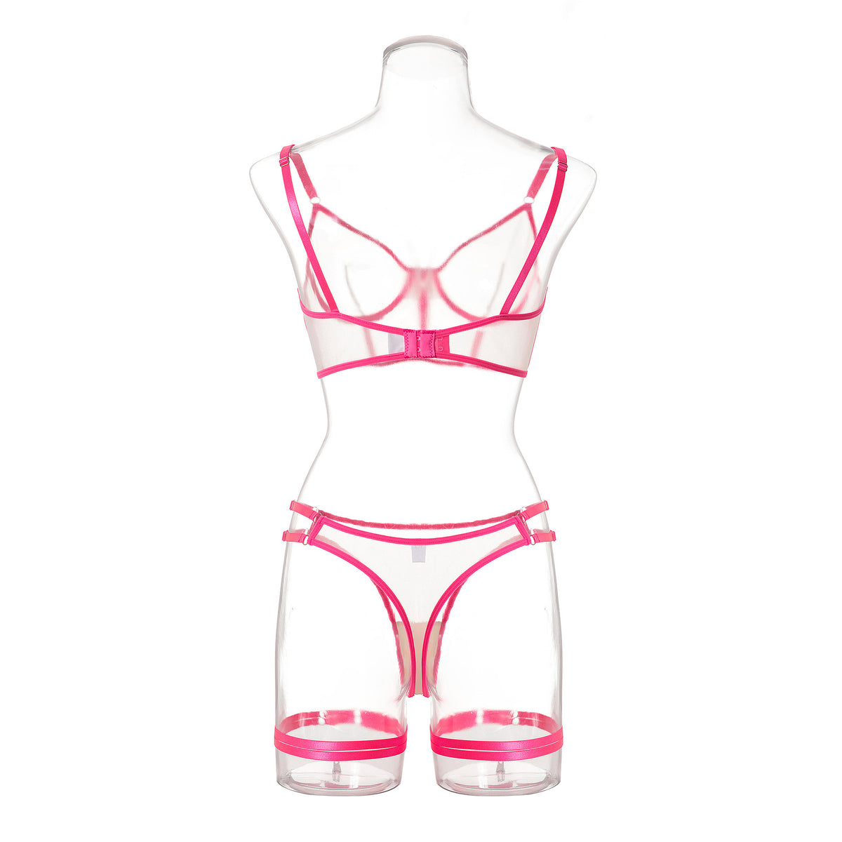 Backless Mesh Lingerie Set – Red & Pink