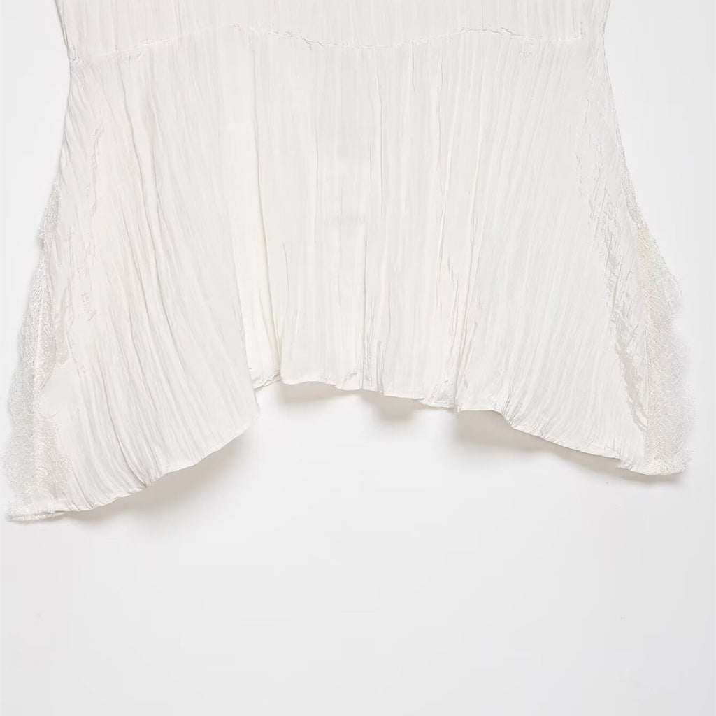 Lace wrinkle effect lingerie style top for spring