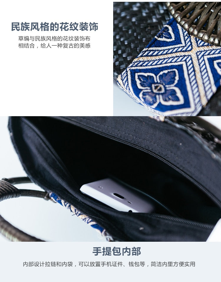 Thai version of the straw bag women's handbag retro fashion hand rattan grass package travel beach bag
