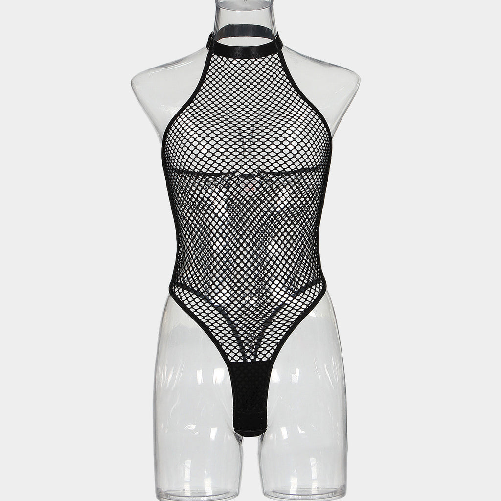 Mesh open cut jumpsuit sexy lingerie with hollowed out backless design