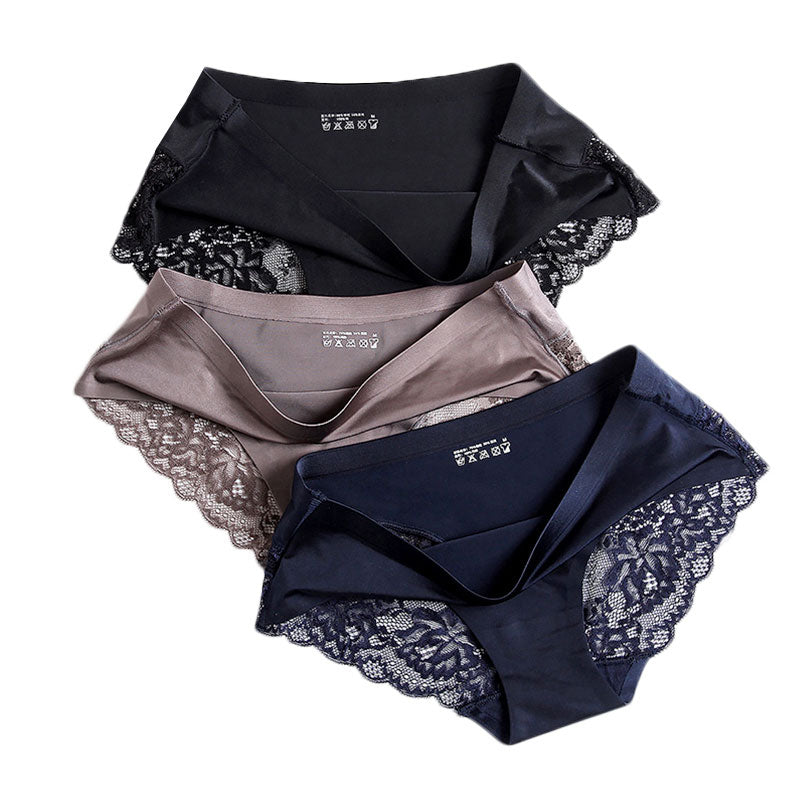 Women's Sexy Lace Panties Seamless Underwear Briefs Nylon Silk for Girls Ladies Bikini Cotton Crotch Transparent Lingerie