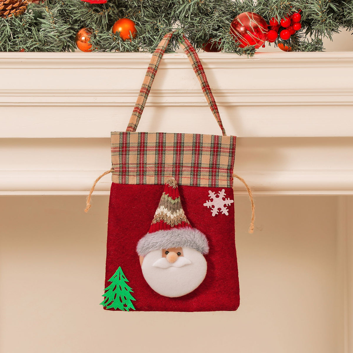Christmas gift bag, hand-held candy bag, checkered knitted velvet apple bag, Christmas decoration