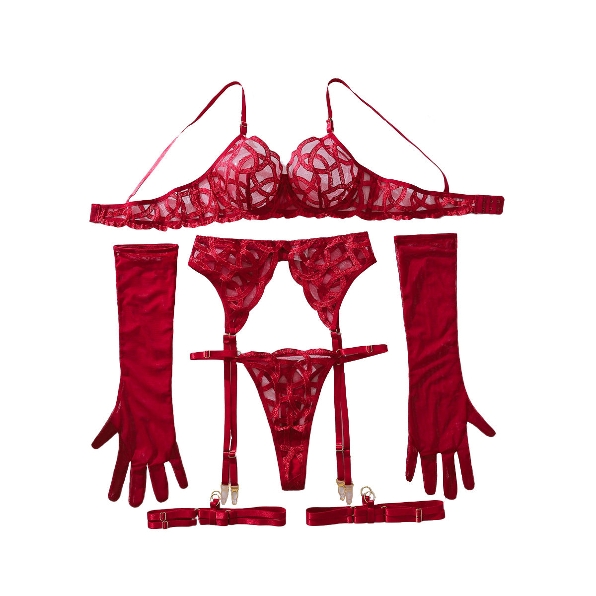 Design Intricate Embroidered Sheer Fitted Shaping Sexy Lingerie Two-Piece Set with Underwire