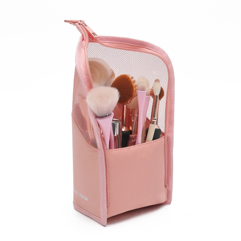 PURDORED 1 Pc Stand Cosmetic Bag for Women Clear Zipper Makeup Bag Travel Female Makeup Brush Holder Organizer Toiletry Bag