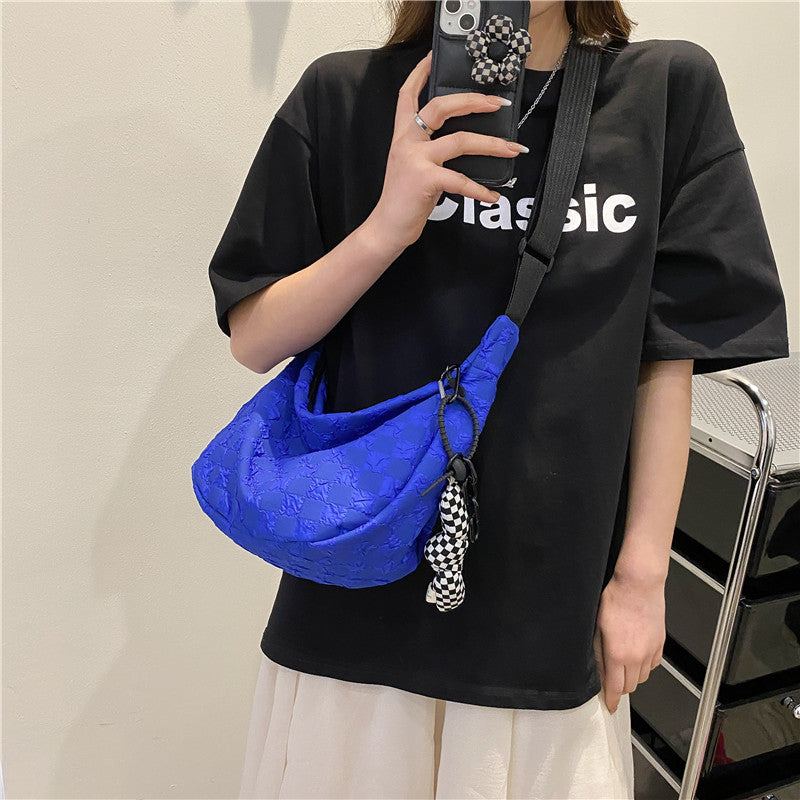 Texture Bag Women's Summer New Fashion Shoulder Bag Underarm Bag Girl Hand-Held Underarm Large Bag Messenger Bag