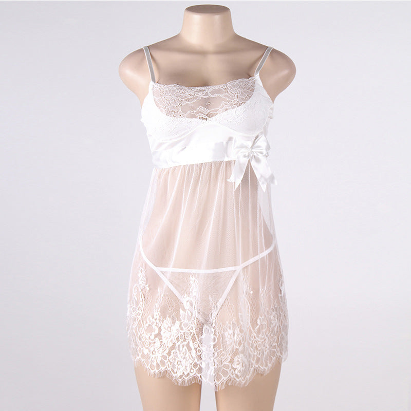 Large Size Women's Sleep Lounge Lace Tulle Sexy Lingerie Breathable Sling Nightgowns Harness Bra Set
