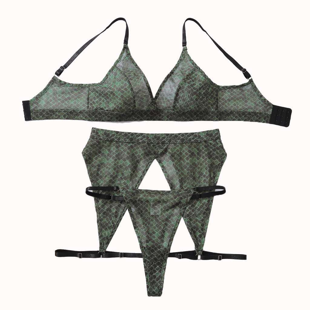 Snake print comfortable back shaping sexy lingerie split set