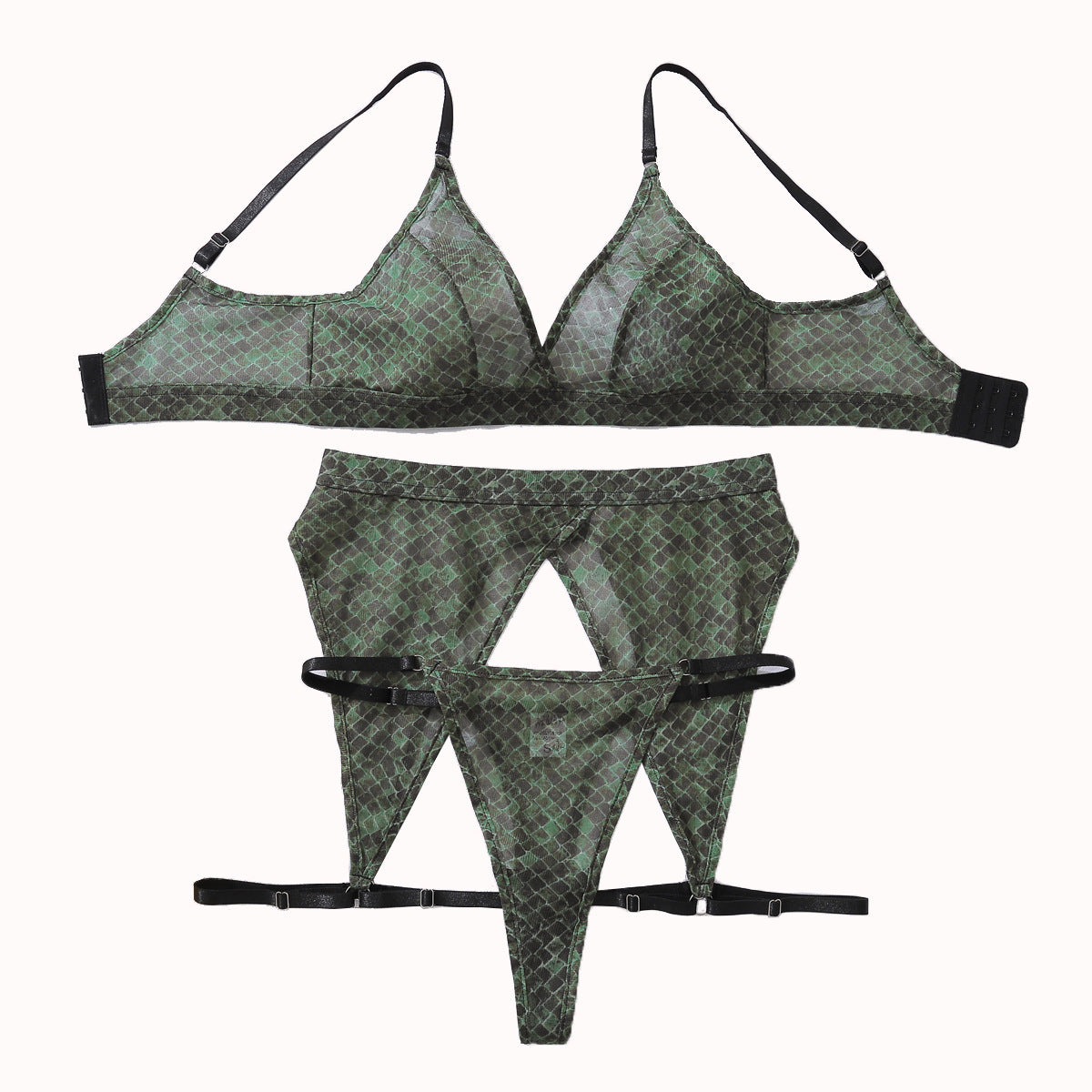 Snake print comfortable back shaping sexy lingerie split set