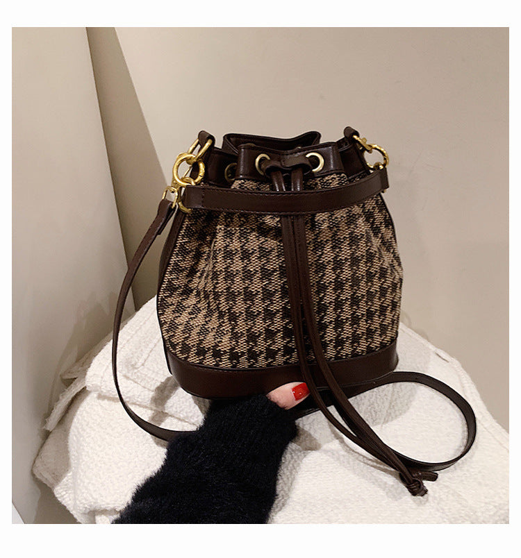 New Simple Trend Bag Retro One Shoulder Hand Bag Underarm Handbag Leopard Print Drawstring Crossbody Bag