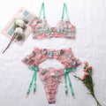 Embroidered Color-Block Spliced Sheer Underwire Push-Up Bra and Panty Set
