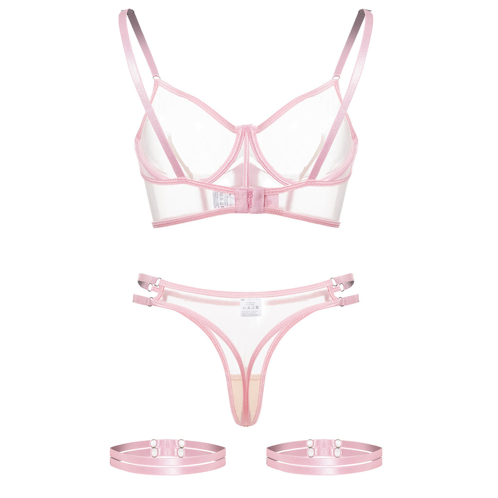 Backless Mesh Lingerie Set – Red & Pink