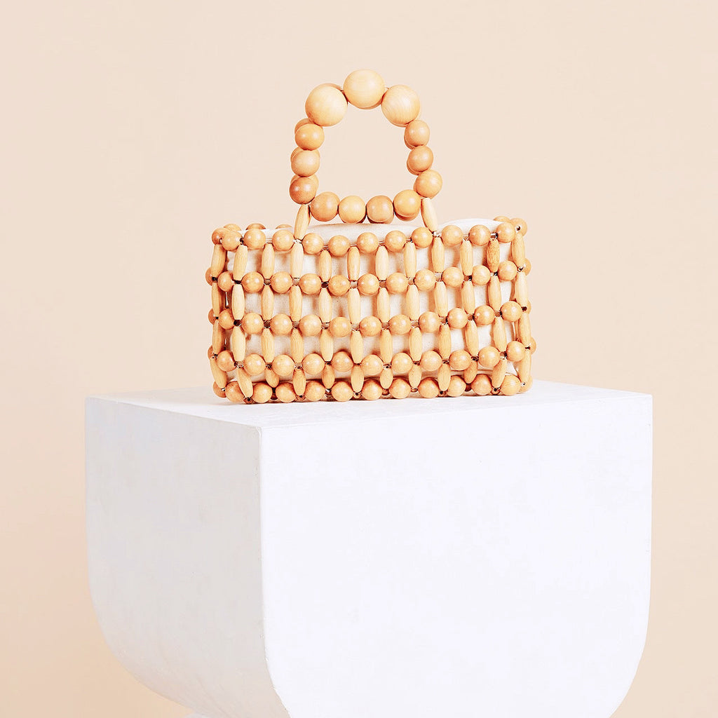 Antique New Ins With The Same Hand-Woven Girl From Natural Wood Beads Handbag Retro Bamboo Bag Beach Bag