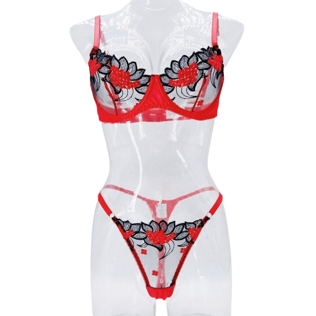 Underwear three-point sexy mesh embroidery perspective fun lingerie set women's T-pants temptation