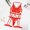 Embroidered hollow body shaping lingerie five piece garter belt set