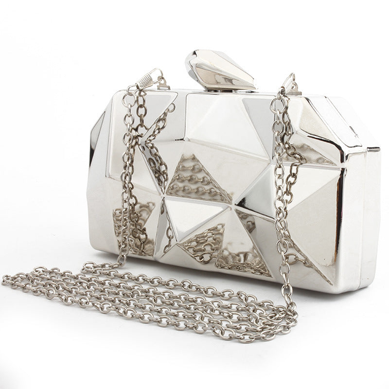 Bag Women's New Metal Hand-Held Evening Bag Trendy Messenger Chain One-Shoulder Party Dress Bag