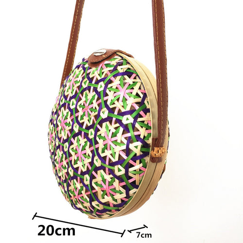 Bamboo Woven Bag Summer Beach Bag Women's Bag Shoulder Bag Fashion Hand-Woven Bag Fashion Round Messenger Bag