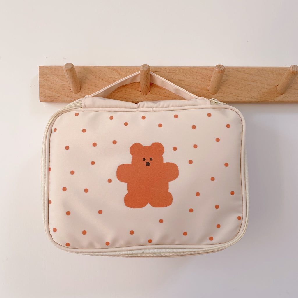 Japanese And Korean Style Cartoon Bear Print Canvas Bag Tote Bag Daily Necessities Storage Bag Large Capacity Cosmetic Bag Clutch Bag