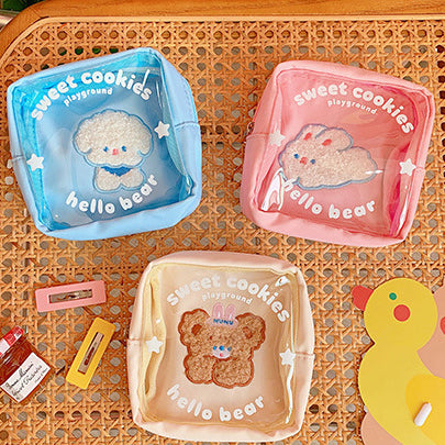 Cute Soft Cute Bear Cosmetic Bag Stationery Data Cable Large Capacity Storage Bag Ins Style Korean Version Portable Wash Bag