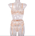 Sexy Lingerie Lace Hollow Ladies New Mini Flower Embroidery Three Pieces Set