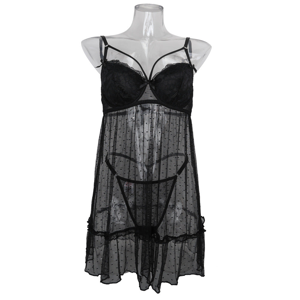 Sexy Lace Mesh Spaghetti Strap Women's Summer Pajama Set