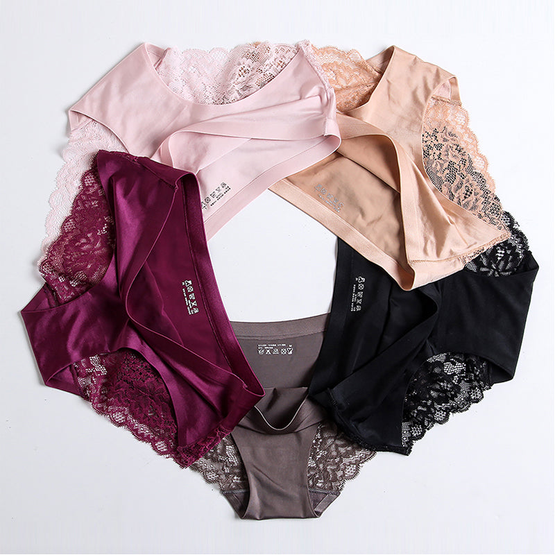 Women's Sexy Lace Panties Seamless Underwear Briefs Nylon Silk for Girls Ladies Bikini Cotton Crotch Transparent Lingerie