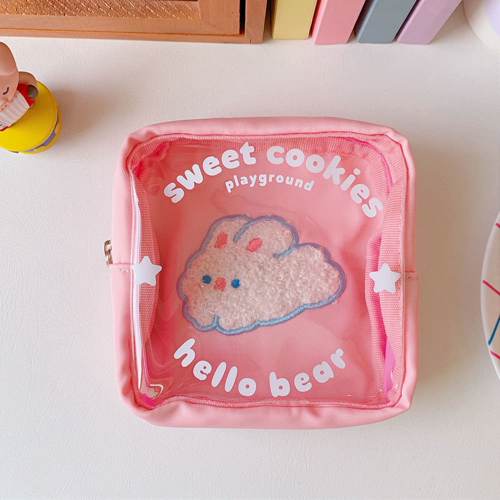 Cute Soft Cute Bear Cosmetic Bag Stationery Data Cable Large Capacity Storage Bag Ins Style Korean Version Portable Wash Bag