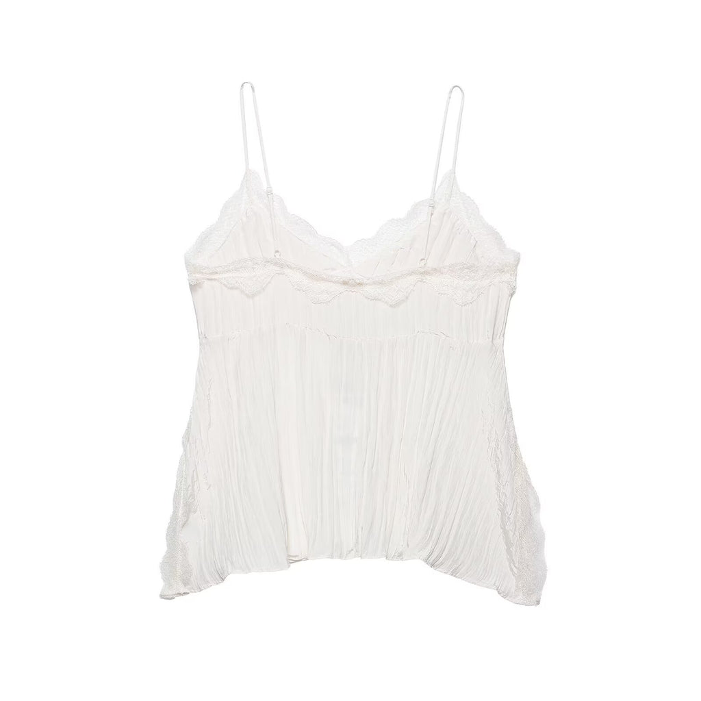Lace wrinkle effect lingerie style top for spring