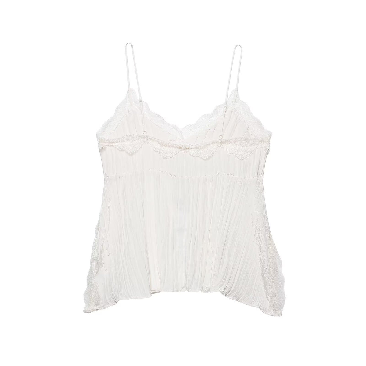 Lace wrinkle effect lingerie style top for spring