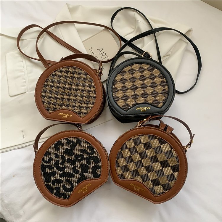 Plaid Hand Carry Messenger Small Bag Female Spring And Summer New Trendy Simple Shoulder Bag Hand-Held Small Round Bag
