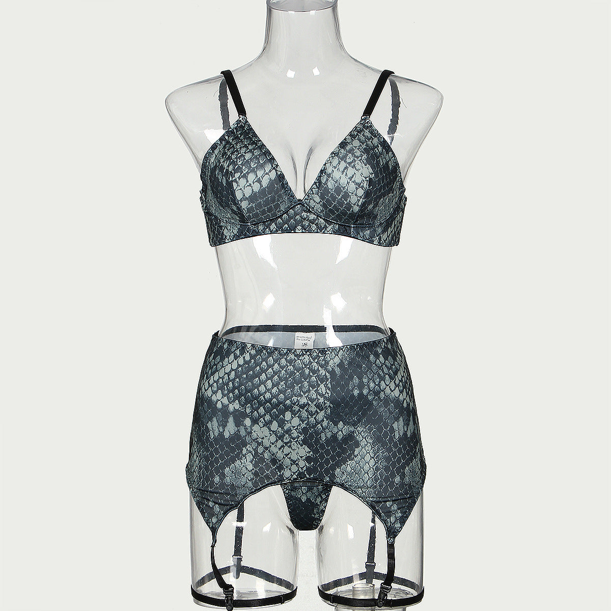 Sexy snake print backless lingerie four piece set for women