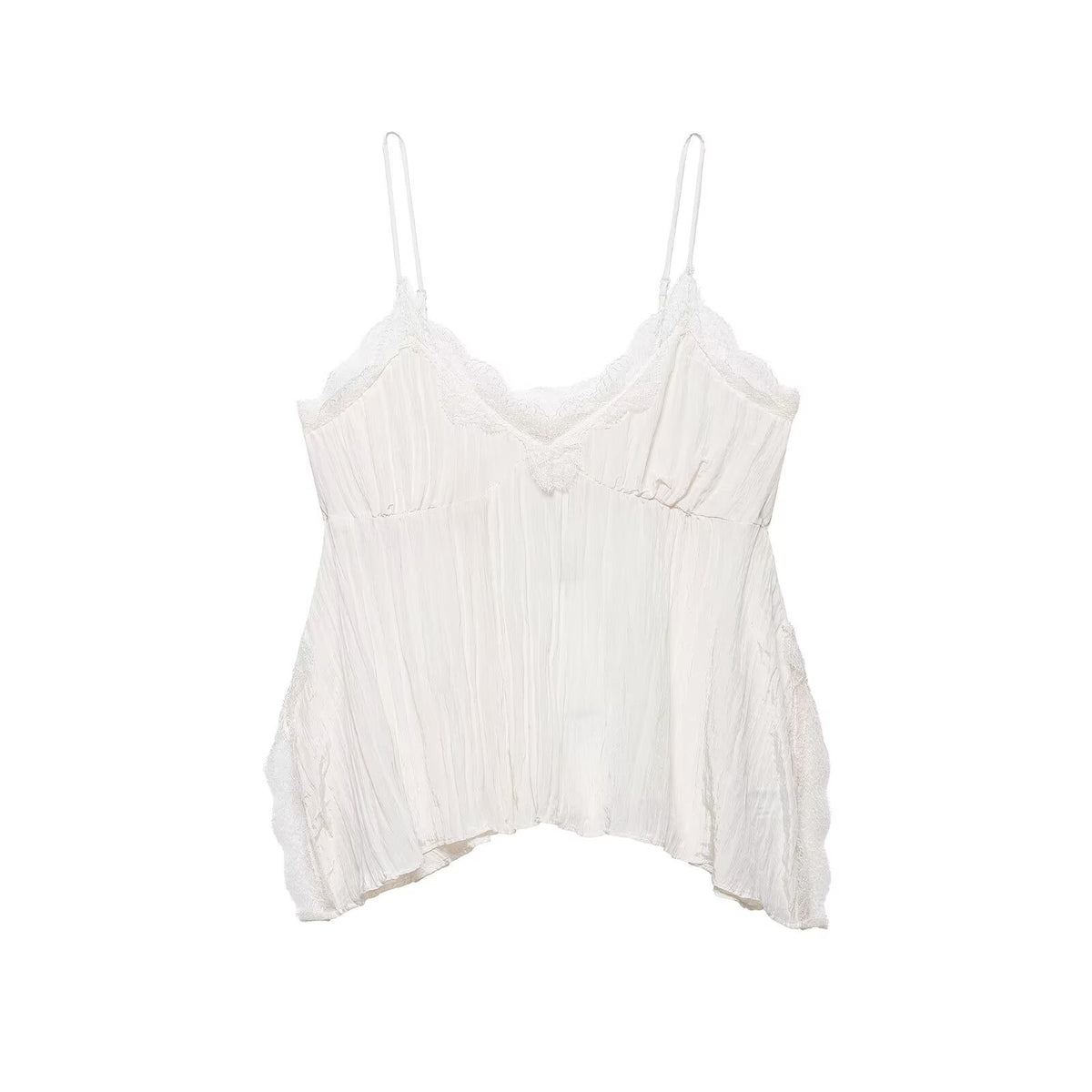 Lace wrinkle effect lingerie style top for spring