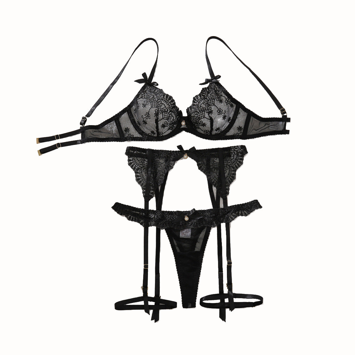 Black perspective embroidery sexy slim fit shaping lingerie split set