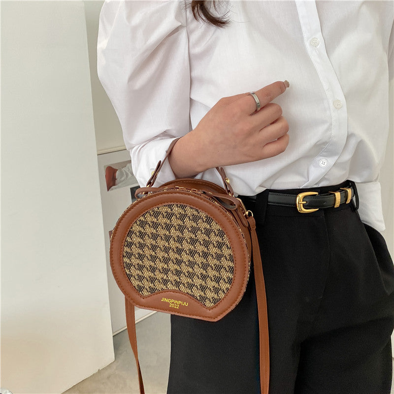 Plaid Hand Carry Messenger Small Bag Female Spring And Summer New Trendy Simple Shoulder Bag Hand-Held Small Round Bag