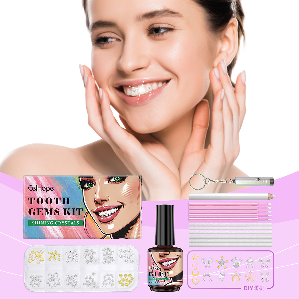 Dental Beauty Set Fashion Beauty Decorative Diamond Combination Personality Sparkle Light Up Smile Style