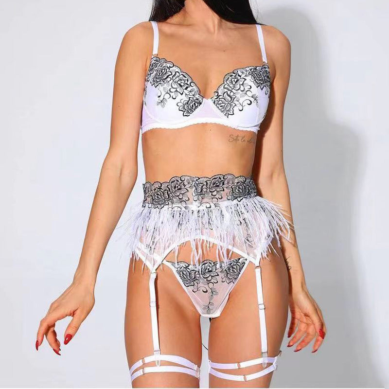 Black Floral Embroidered Lace Lingerie Set