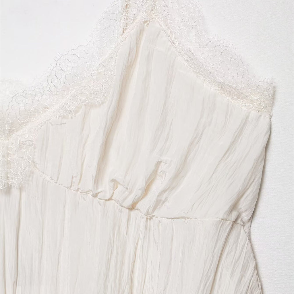 Lace wrinkle effect lingerie style top for spring