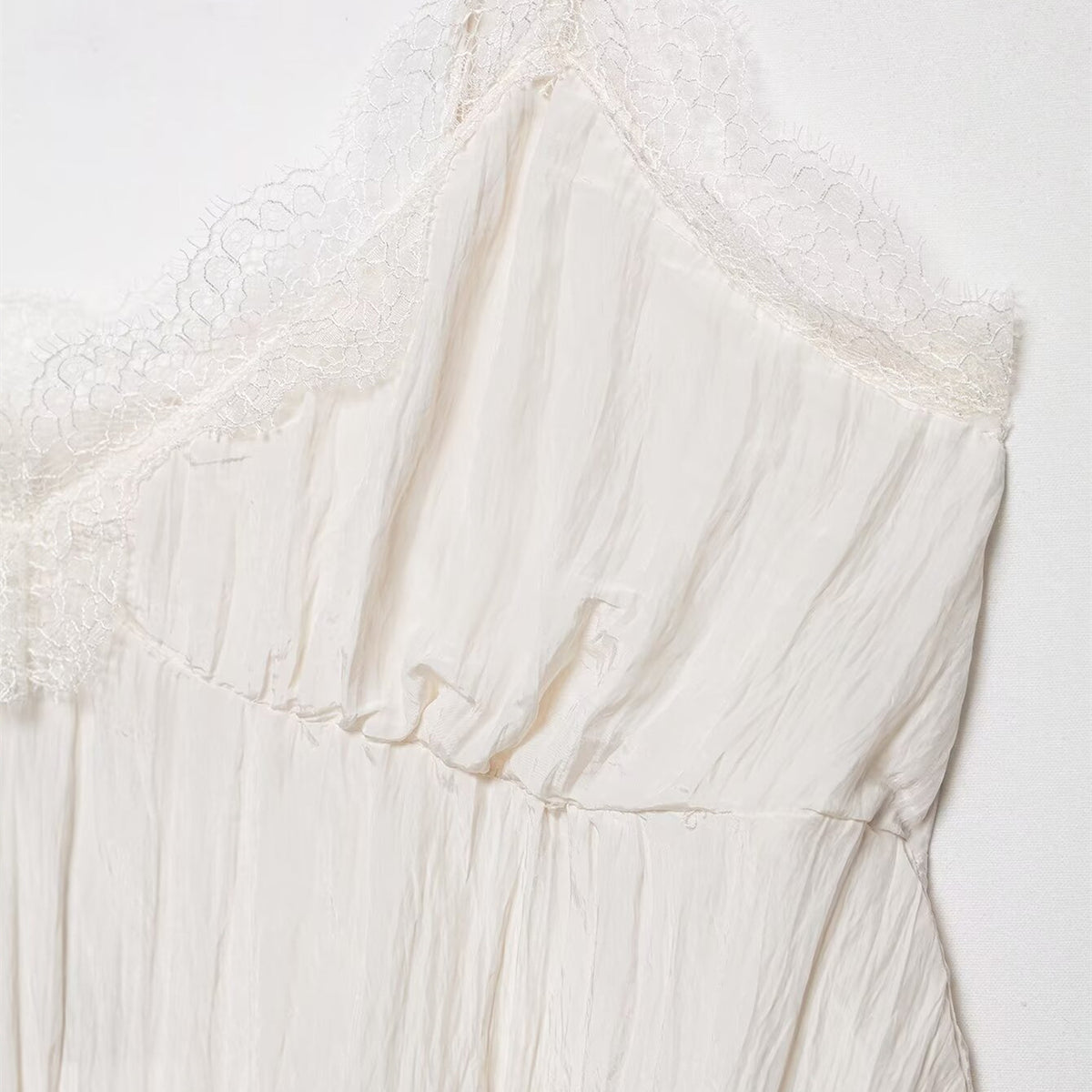 Lace wrinkle effect lingerie style top for spring