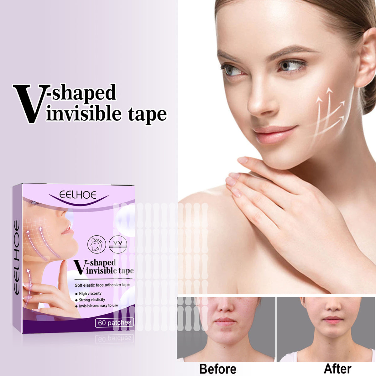 EELHOE Facial Lifting Patch, Lift Face Double Chin V Face Melon Seed Face Invisible Lifting Patch