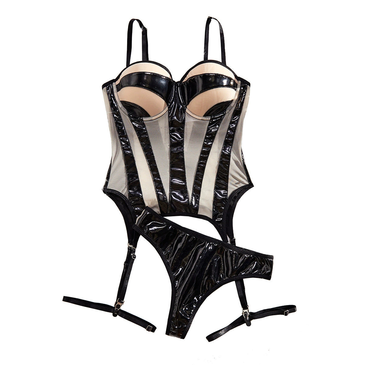 Mesh steel ring gathering shaping lingerie three piece set